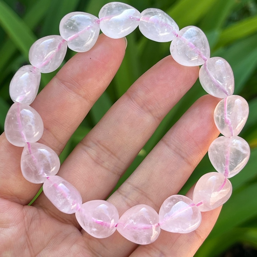14mm‎ stretchable rose quartz heart bracelet 0216
